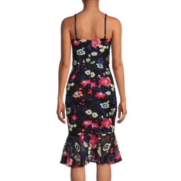 GUESS Embroidered Lace Midi Dress Black Multi Size 14 - Picture 2 of 3